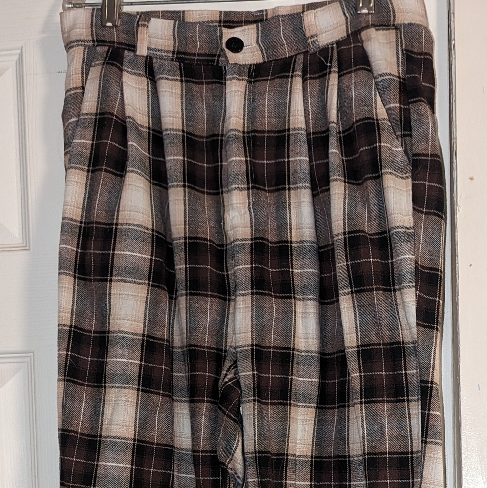 Cropped Plaid High-waisted Pants
